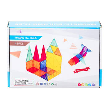 Gem Toys 48 Pcs Durable Building Magnetic Tiles/3D Puzzle w/Storage Bag 3y+