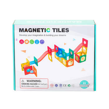 Gem Toys 88 Pcs Magnetic Building Tiles w/Marble Run Pipes w/Storage Bag 3y+