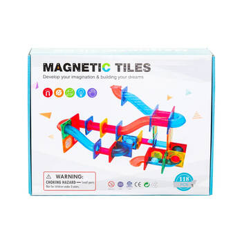 Gem Toys 118 Pcs Magnetic Building Tiles w/Marble Run Pipes w/Storage Bag 3y+