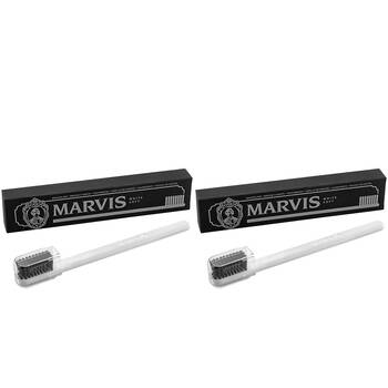 2PK Marvis White Toothbrush w/ Nylon Medium Bristles Dental Oral Teeth Clean Care