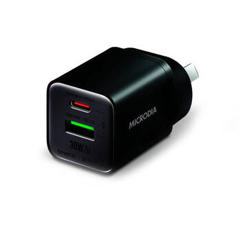 Microdia SmartCube Nano 30W Dual Port GaN USB-A USB-C Wall Charger - Black
