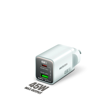 Microdia SmartCube Nano 45W Dual Port GaN Wall Charger - White