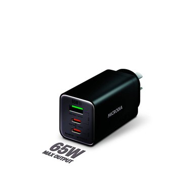 Microdia SmartCube Nano 65W Tri Port GaN Wall Charger - Black