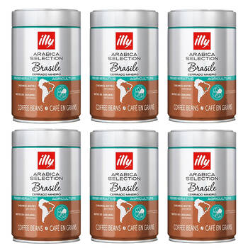 6PK illy Arabica Selection Brasil Whole Coffee Beans 250g Intense Caramel Notes