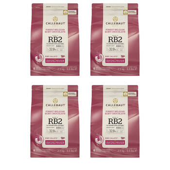 4PK Callebaut Belgian Ruby/Pink Cooking Chocolate Callets 33% Cocoa Solids 2.5kg