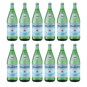 12PK San Pellegrino Italian Sparkling Mineral Water Green Glass Bottle 1L