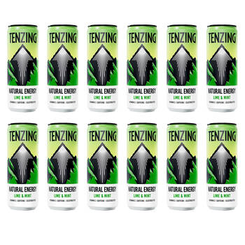 12PK Tenzing Natural Sparkling Energy Drink Lime And Mint Cans Vegan 330ml