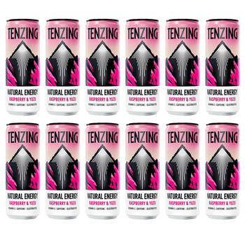 12PK Tenzing Natural Sparkling Energy Drink Raspberry and Yuzu Cans Vegan 330ml