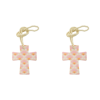 2PK LVD 14.5cm Ceramic Cross Chintz Ornament Keepsake w/ Beads