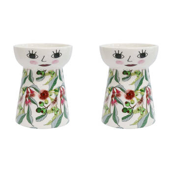 2PK LVD Ceramic Petite Doll Vase Home Decor 11.5cm Gum Flower