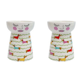 2PK LVD Ceramic Petite Doll Vase Home Decor 11.5cm Dachshund