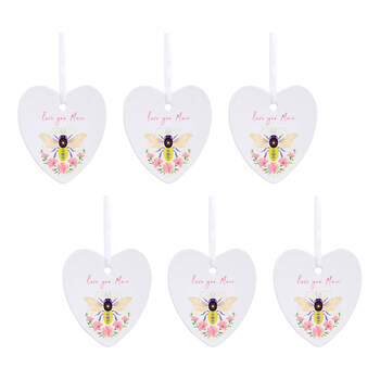 6PK LVD Bee Heart Mum Ceramic Hanging Ornament Decor 9cm
