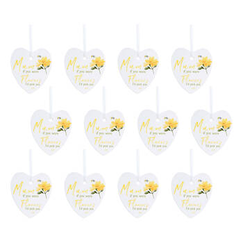 12PK LVD Bee Heart Mum Flower Ceramic Hanging Ornament Decor 9cm