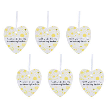 6PK LVD Ceramic Bee Heart Teacher Hanging Decor 8x9cm - Yellow