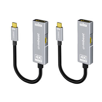 2PK mbeat Tough Link USB-C to HDMI Adapter with 100W PD 21.6Gbps Space Grey