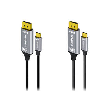 2PK mbeat Tough Link 1.8m 16K USB-C to DisplayPort Cable 40 Gbps Space Grey