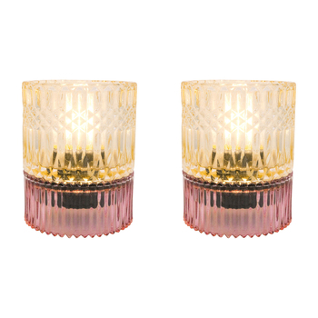 2PK LVD Led Glass Night Light Lamp Home/Room Decor 14cm - Pink/Amber