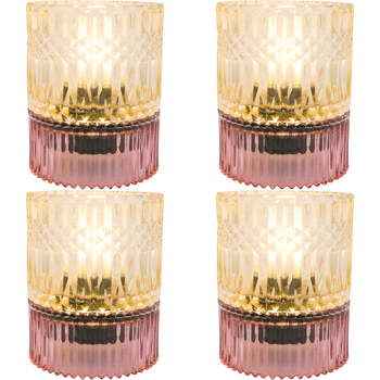 4PK LVD Led Glass Night Light Lamp Home/Room Decor 14cm - Pink/Amber