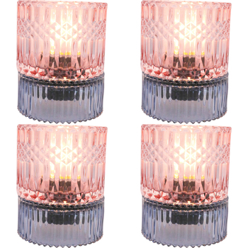4PK LVD Led Glass Night Light Lamp Home/Room Decor 14cm - Blue/Pink