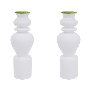 2PK LVD Glass Flower Bud Vase Decorative Pot 18.5cm - White