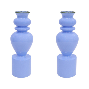 2PK LVD Glass Flower Bud Vase Decorative Pot 18.5cm - Blue