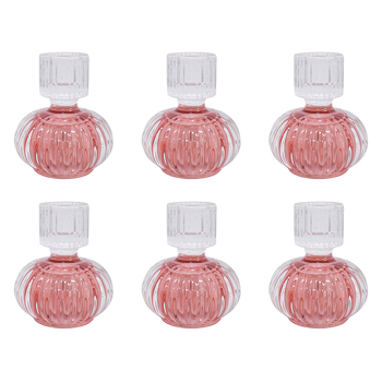 6PK LVD Double Sided Stackable Glass Candle Holder - Pink