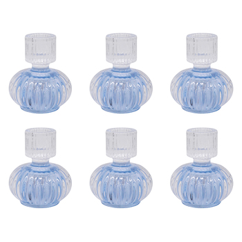 6PK LVD Double Sided Stackable Glass Candle Holder - Light Blue/Clear