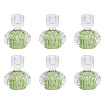 6PK LVD Double Sided Stackable Glass Candle Holder - Green/Clear