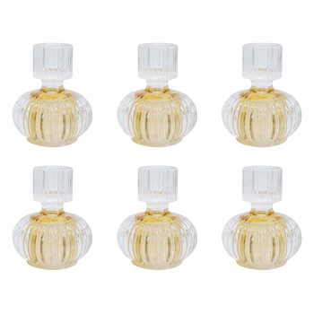 6PK LVD Double Sided Stackable Glass Candle Holder - Amber/Clear