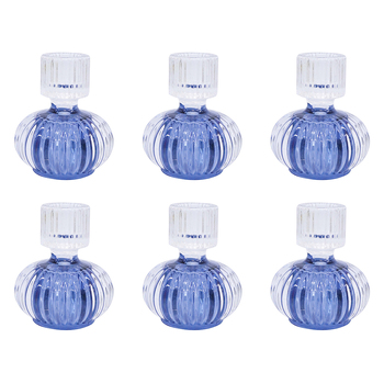 6PK LVD Double Sided Stackable Glass Candle Holder - Blue/Clear