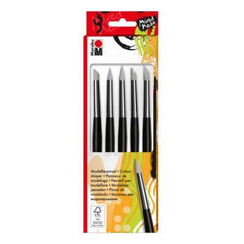 5pc Marabu Colour Shapers Round, Flat & Angled Silicone Tip Brush Set Black