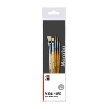 5pc Marabu Multipurpose Basic School Art & Crafts Paint Brush Set Wooden