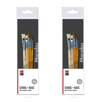 2x 5pc Marabu Multipurpose Basic School Art & Crafts Paint Brush Set Wooden