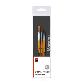 4pc Marabu Multipurpose School & Creative Synthetic Paint Brush Set Wooden
