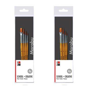 2x 4pc Marabu Multipurpose School & Creative Synthetic Paint Brush Set Wooden
