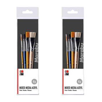 2x 4pc Marabu Multipurpose Mixed Media Art Universal Paint Brush Set Wooden