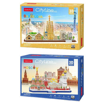 2pc Cubic Fun City Line Barcelona and Moscow Kids/Childrens 3D Puzzles 8y+