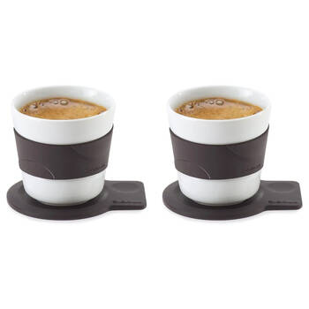 2PK Blomus Desa Porcelain Espresso Cup Mug w/ Silicone Coaster Set White/Brown