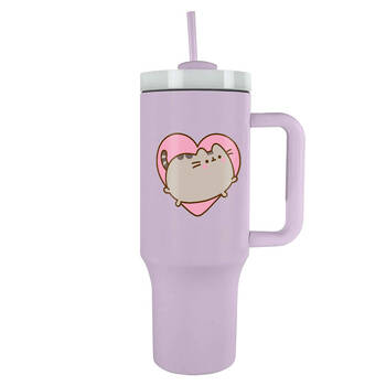 Pusheen Cat With Heart Tumbler Water Bottle/Drink Bottle 40oz Purple