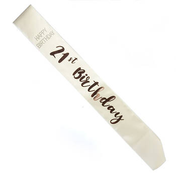 Miss Naughty 21st Birthday Party Sash White/Rose Gold