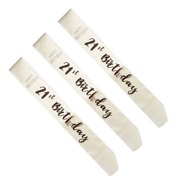 3PK Miss Naughty 21st Birthday Party Sash White/Rose Gold