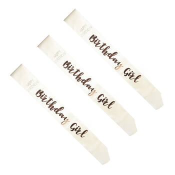 3PK Miss Naughty Birthday Girl Party Sash White/Rose Gold
