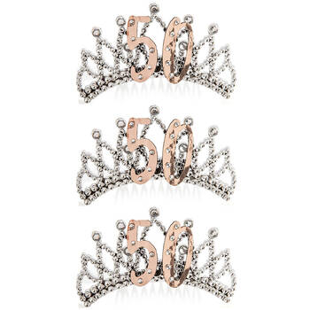 3PK Miss Naughty 50th Birthday Party Tiara Crown Rose Gold