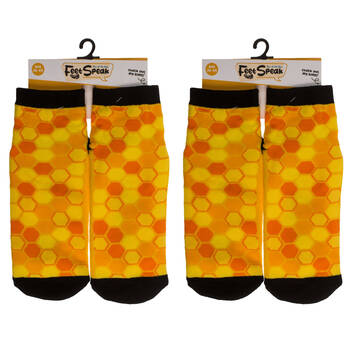 2PK Feet Speak Joy Bee Happy Women's Casual Crew Socks Yellow One-Size