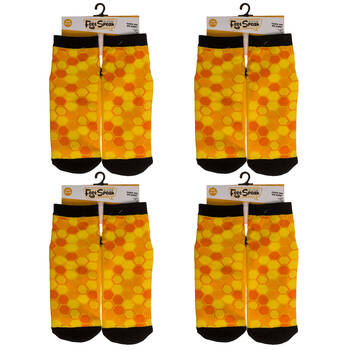 4PK Feet Speak Joy Bee Happy Women's Casual Crew Socks Yellow One-Size