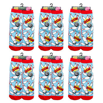 6PK Feet Speak Bowling Women's Casual Crew Socks One-Size