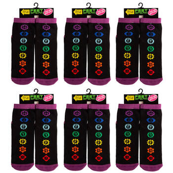 6PK Feet Speak Chakra Women's Casual Crew Socks Black One-Size