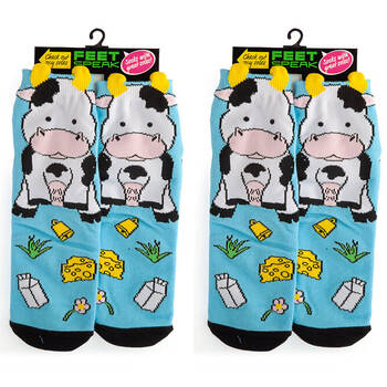 2PK Feet Speak Holy Cow Women's Casual Crew Socks One-Size