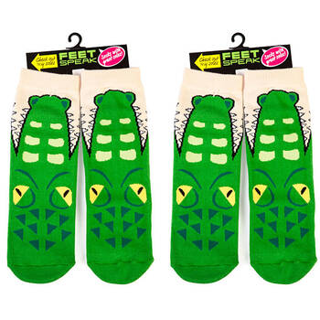 2PK Feet Speak Croc Women's Casual Crew Socks Green One-Size