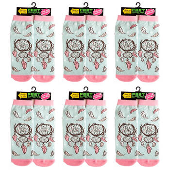 6PK Feet Speak Dreamcatcher Women's Casual Crew Socks One-Size